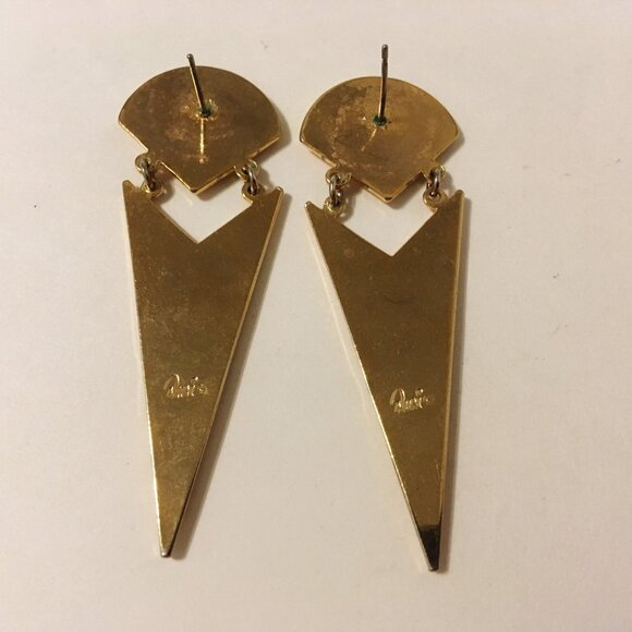 Chevron Earrings Pink Purple Mother Of Pearl Gold Tone Metal Pierced Post Dangle - Picture 7 of 8